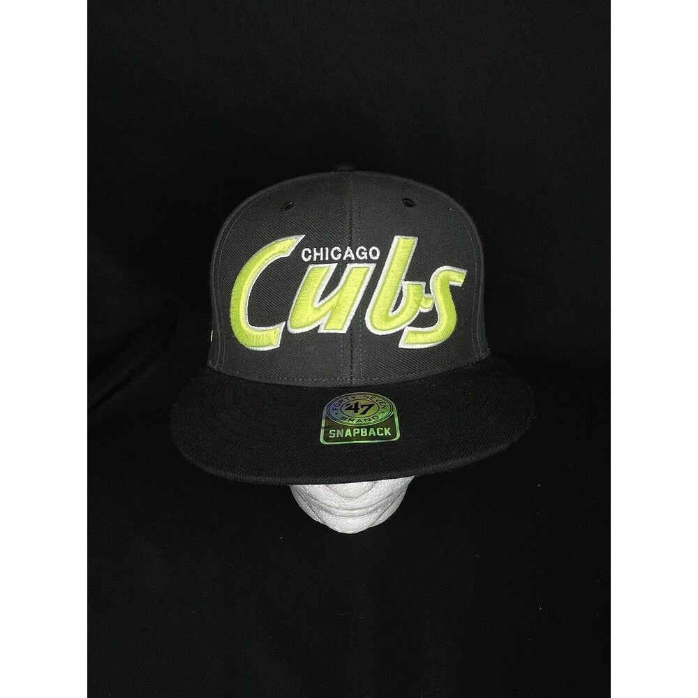 47 Brand Chicago Cubs SnapBack Hat Gray Black Neon Green Rare MLB Baseball